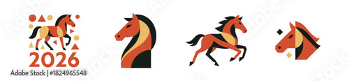 Flat Graphic Horse Silhouette Designs for 2026 Year with Geometric Shapes