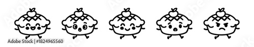 Apple Pie Cartoon Character Lineup Expressing Varied Emotions in Animated Poses
