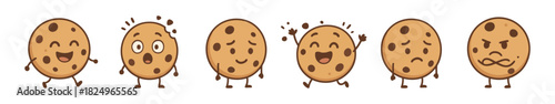 Cartoon Cookies Displaying Range of Emotions on White Background