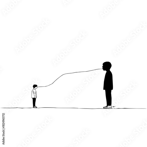 Child and adult communicating with a string phone