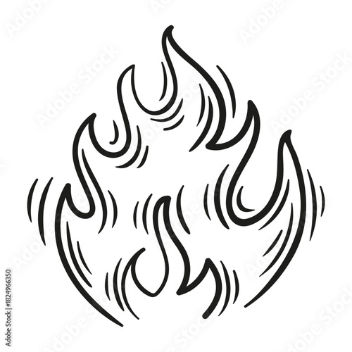 Dynamic sketch-style flames in bold, with fluid lines and sharp flame cones minimalist vector art for a vivid, energetic accent.