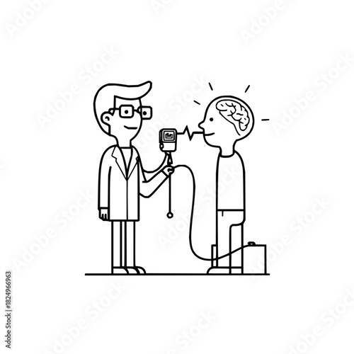 Doctor measuring brain activity or thoughts of a patient