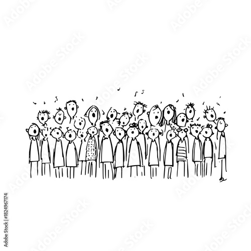 Group of cartoon people singing together