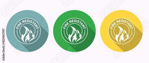 Fire resistant icon set round shape flat style shadow art