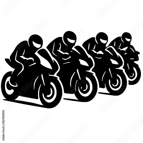 Dynamic motorcycle racing team speeding ahead, adrenaline pumping, ready for victory, capturing the thrill of speed and competition in sleek design