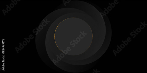 Dark abstract background with dynamic gradient circles. Creative design of overlapping circles. Simple and modern geometric pattern elements for covers, banners, certificates, and cards.