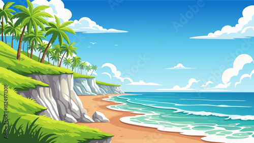 Tropical Paradise A Serene Beach Scene with Palm Trees and Turquoise Waters