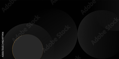 Dark abstract background with dynamic gradient circles. Creative design of overlapping circles. Simple and modern geometric pattern elements for covers, banners, certificates, and cards.
