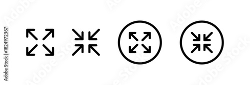 Fullscreen and exit fullscreen icons set, expand and collapse symbols, vector illustration.