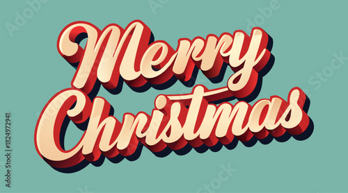 Merry Christmas retro typography design with 3D letters and bold holiday colors for festive seasonal greetings