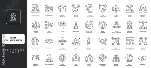 Business teamwork icons planning project and HR, office, for concepts success and management, communication, leadership, collaboration, showing set needs vector illustration
