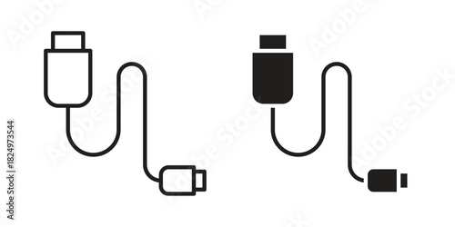Phone cable icons in simple black style symbol sign for apps and website