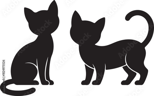 Two black feline silhouettes show one seated and the other standing with a curled tail