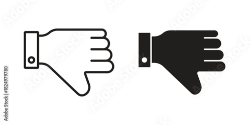 Thumb down icons in simple black style symbol sign for apps and website