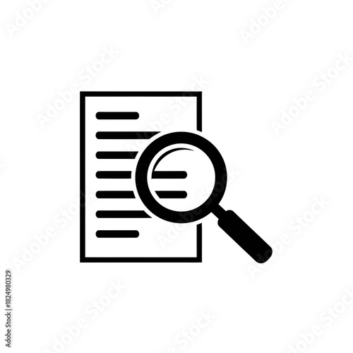 Magnifying glass examining document icon in vector style