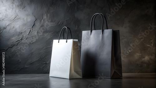 Two paper shopping bags on a dark background retail and purchase concept