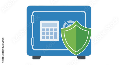 Secure digital assets a safe with a calculator and shield icon displayed
