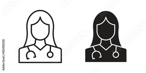 Woman Doctor icons in simple black style symbol sign for apps and website