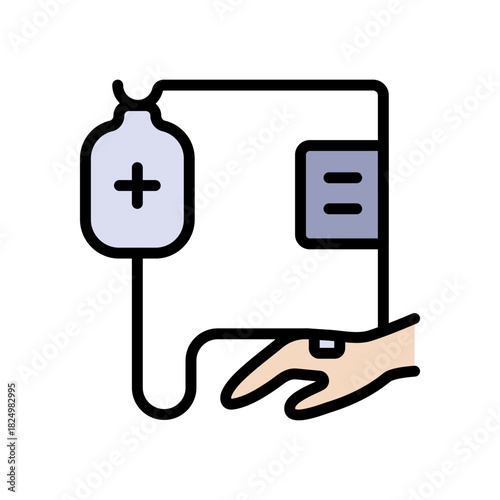 Intravenous saline drip color icon, world cancer day and chemotherapy, blood transfusion vector graphics. IV therapy symbol for healthcare apps, medical websites, and hospital-related visuals.