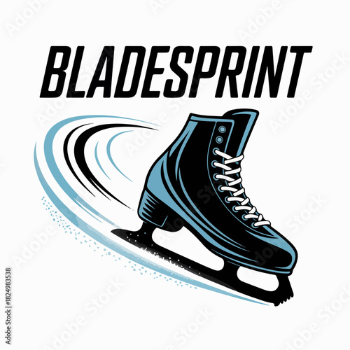 Bladesprint ice skate logo with fast carve and shavings, sleek winter speed skating emblem, modern rink sport branding vector for clubs, events and gear