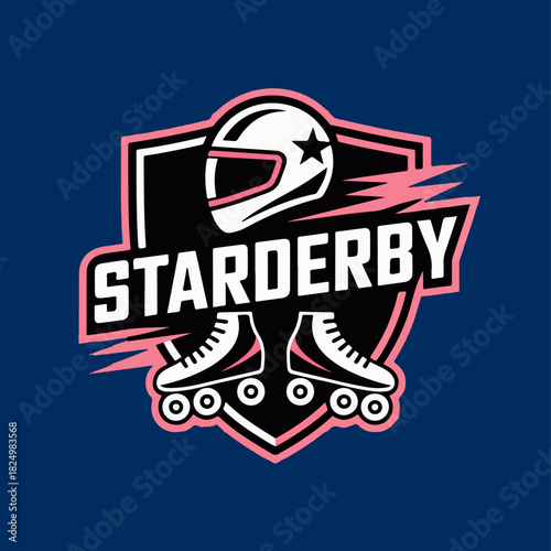 Starderby roller derby crest with star helmet and quad skates, fast contact sport team logo badge, modern league branding vector for uniforms and posters