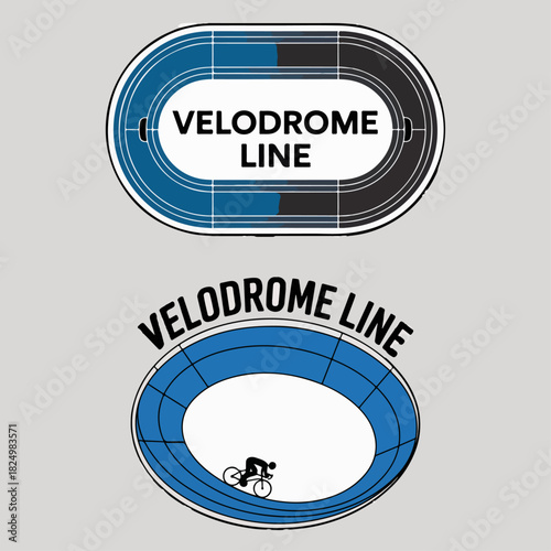 Velodrome Line oval track logos with banking lanes and infield, clean cycling track racing marks for velodrome clubs, indoor events and apparel branding