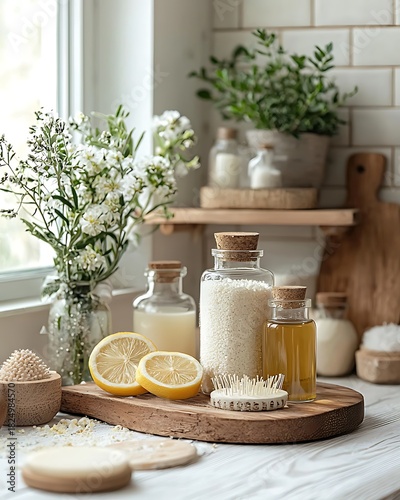 Fresh lemon essential oils by window high resolution picture