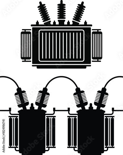 Electrical Power Transformer Silhouette Set with Insulators