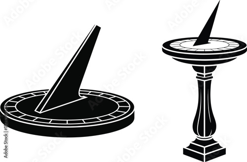 Sundial Silhouette Set with Gnomon and Pedestal Base