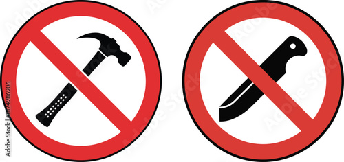 No Hammer and No Knife Safety Prohibition Icons