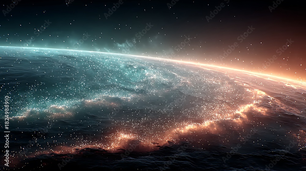 Fototapeta premium Futuristic abstract flow design with golden sparkles high resolution picture