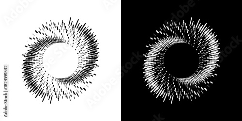 Dynamic abstract spiral sound wave rhythm lines. Circular spiral sound wave rhythm of lines. Circular futuristic abstract lines, black and white background.	