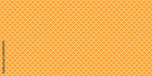 Waffle seamless pattern. Background of ice cream wafer cone texture. Abstract geometric backdrop with 3d rhombuses. Seamless pattern of orange kitchen towel surface, vector illustration