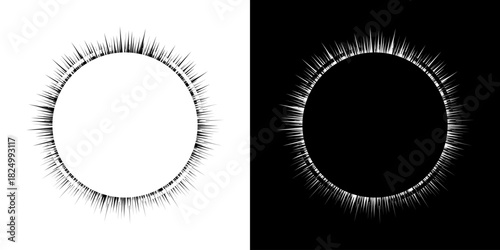 Dynamic abstract spiral sound wave rhythm lines. Circular spiral sound wave rhythm of lines. Circular futuristic abstract lines, black and white background.	