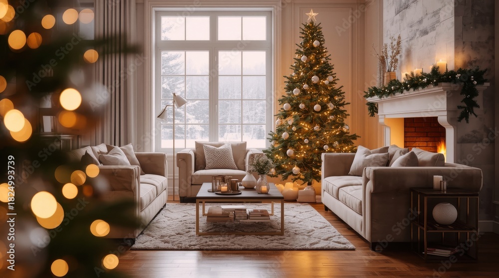 Fototapeta premium living room with christmas tree