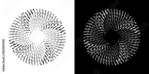 Dynamic abstract spiral sound wave rhythm lines. Circular spiral sound wave rhythm of lines. Circular futuristic abstract lines, black and white background.	