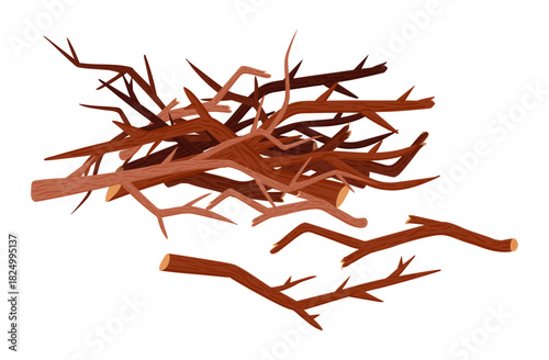 Stack of brushwood. Cartoon firewood materials for camping bonfire, pile of wood logs flat vector illustration. Stacked brushwood isolated on white background