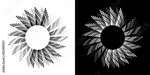Dynamic abstract spiral sound wave rhythm lines. Circular spiral sound wave rhythm of lines. Circular futuristic abstract lines, black and white background.	