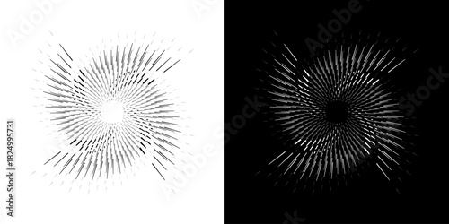Dynamic abstract spiral sound wave rhythm lines. Circular spiral sound wave rhythm of lines. Circular futuristic abstract lines, black and white background.	
