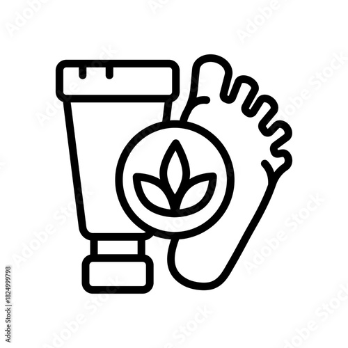 Foot cream jar. Foot care outline icon. Moisturizing lotion. Hydrating skincare product. Paraben free. Organic cosmetics symbol. Vector isolated illustration.