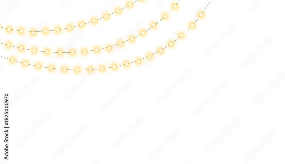 Obraz premium Hanging Yellow Garland Lights with Soft Glow on Transparent PNG. Golden Fairy Light Garland Isolated for Holiday Decorations