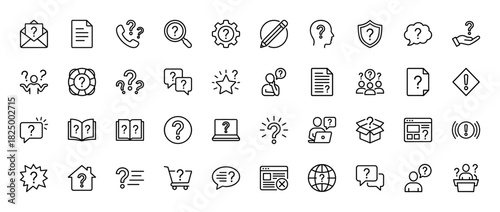 Questions and answers line icon set. Vector pictograms of faq, support, query, and search symbols, thin linear illustration.