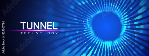 Background tunnel abstract with portal AI and wormhole dot for tech space or cyber technology illustration. Code vector line and matrix pattern with graphic hole and science binary design.