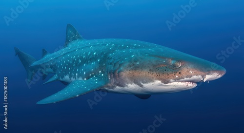 Majestic underwater whale shark swimming in deep ocean waters