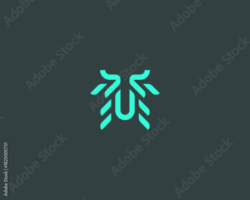 Bug minimalistic logo. Creative insect beetle cockroach vector logotype.