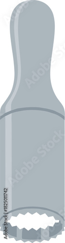 A simple gray metal bottle opener tool isolated on a white background.