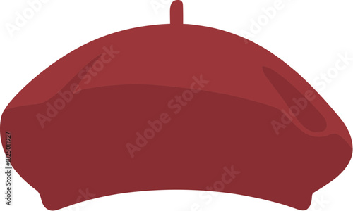 Classic red French beret hat illustration isolated on a white background.