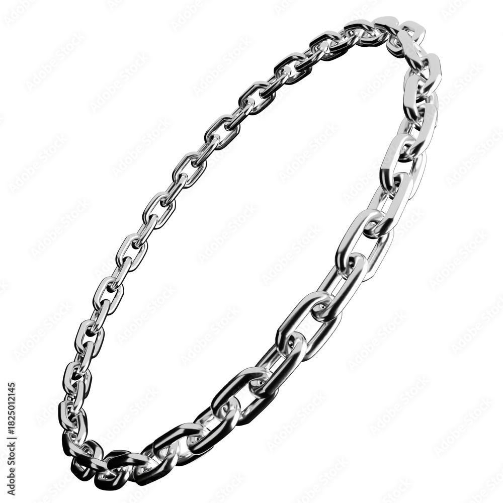 Obraz premium Tilted circular loop silver metal chain isolated on white