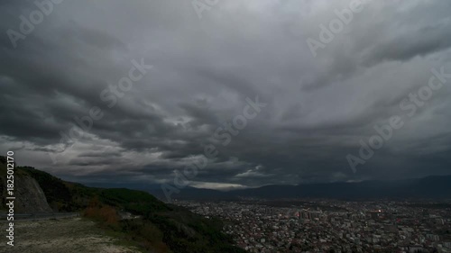 Time lapse footage of moving clouds in the sunset over the city of Skopje, Macedonia. 
