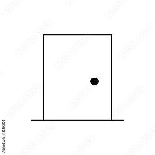 Illustration of a simple white door with a black doorknob and a thin line underneath it drawn in black